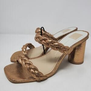 Dolce Vita Paily Braided Gold Metallic Block Heel Sandals Sz 8.5 Date Summer